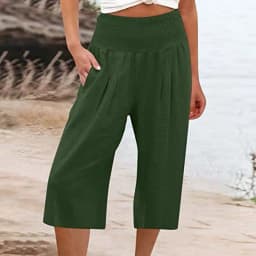 Summer 2024 Amazon Eurn Women's Cross-Border Cotton Hemp Seven Waist Pocket Wide Leg Pants Woman