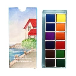 Portable 12 Colors Retro Solid Watercolor Set Basic Water Colour Pigment Pearl Sketch Paints for Artists Students Art Supplies