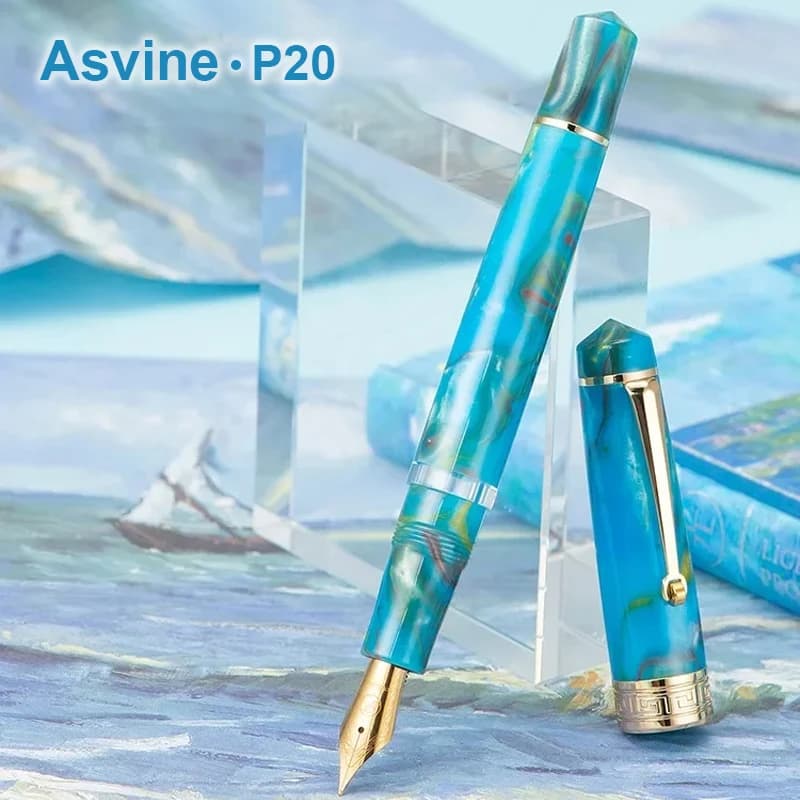 Asvine P20 Piston Filling Fountain Pen Luxury Elegant Acrylic Golden Clip EF/F/M Nib Office School Writing Supplies Stationery