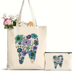 2Pcs Tooth and Dentist Graphic Aesthetic Funny Fashion Handbags Shoulder Bags Casual Shopping Girls Handbag Women Elegant Canvas
