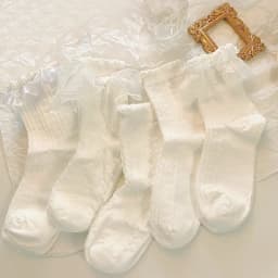 5 Pairs Lolita Socks White Bow Lace Socks Middle Tube Japanese College Style Princess Socks Sweet JK Streetwear Hosiery