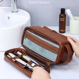 2026 New Hanging Makeup Bag Large Capacity PU Leather Wash Bag Double Layered Men's Cosmetic Bag Travel Essentials Organizer
