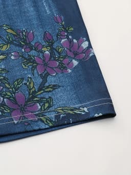 Floral Print Deep Blue Imitation Denim Slim Fitting Shorts For Women's Casual Leggings With High Elasticity And Comfort