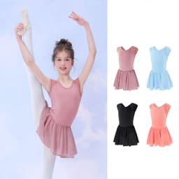 Girls Ballet Dress Sleeveless Dance Leotard Dress Cotton Splice Dance Dress for Girls Kids Ballet Leotard with Chiffon Skirt