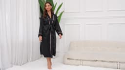 Long ice silk nightgown summer thin fashion simple home wear ladies sexy cardigan bathrobe