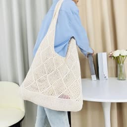New Trend Women's Bag Crochet Handbag Retro Knitted Solid Color Hollow Top-handle Tote Bag Travel Shopper Shoulder Bag