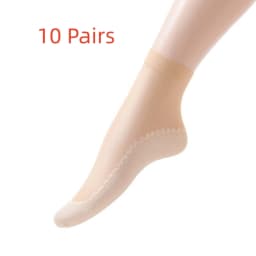 1/10Pairs Womens Anti-Slip Cotton Sock Thin Socks Casual Non-Slip Bottom Splice Spring-Autumn Transparent Ladies Breathable Sock
