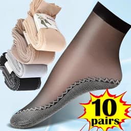 1/10Pairs Womens Anti-Slip Cotton Sock Thin Socks Casual Non-Slip Bottom Splice Spring-Autumn Transparent Ladies Breathable Sock