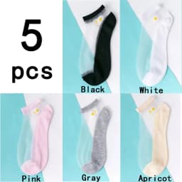 5Pairs/Lot Sexy Mesh Fishnet Socks Ultra-thin Transparent Women Socks for summer Glass fiber Silk Socks daisy Flower Ankle Socks