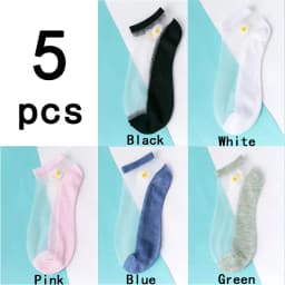 5Pairs/Lot Sexy Mesh Fishnet Socks Ultra-thin Transparent Women Socks for summer Glass fiber Silk Socks daisy Flower Ankle Socks