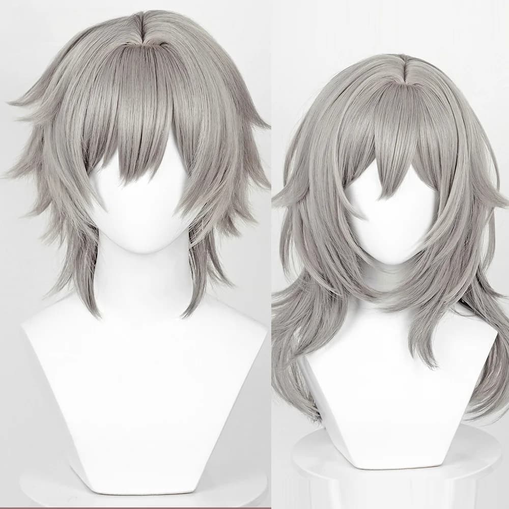 Game Honkai: Star Rail Trailblazer Caelus Stelle Cosplay Wigs with Bangs Synthetic Long Short Straight Gray Hair Wig for Party