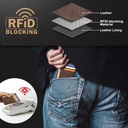 Genuine Leather RFID Blocking Retro Thin Card Holder Wallet, Crazy Horse Leather Minimalist Slim Front Pocket Wallets