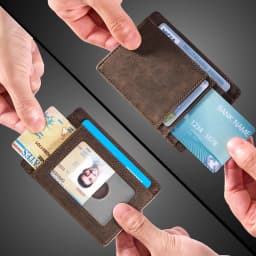 Genuine Leather RFID Blocking Retro Thin Card Holder Wallet, Crazy Horse Leather Minimalist Slim Front Pocket Wallets
