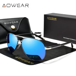 AOWEAR Men's Aviation Sunglasses Men Polarized Mirror Sunglass for Man HD Driving Pilot Sun Glasses Lunettes De Soleil Homme
