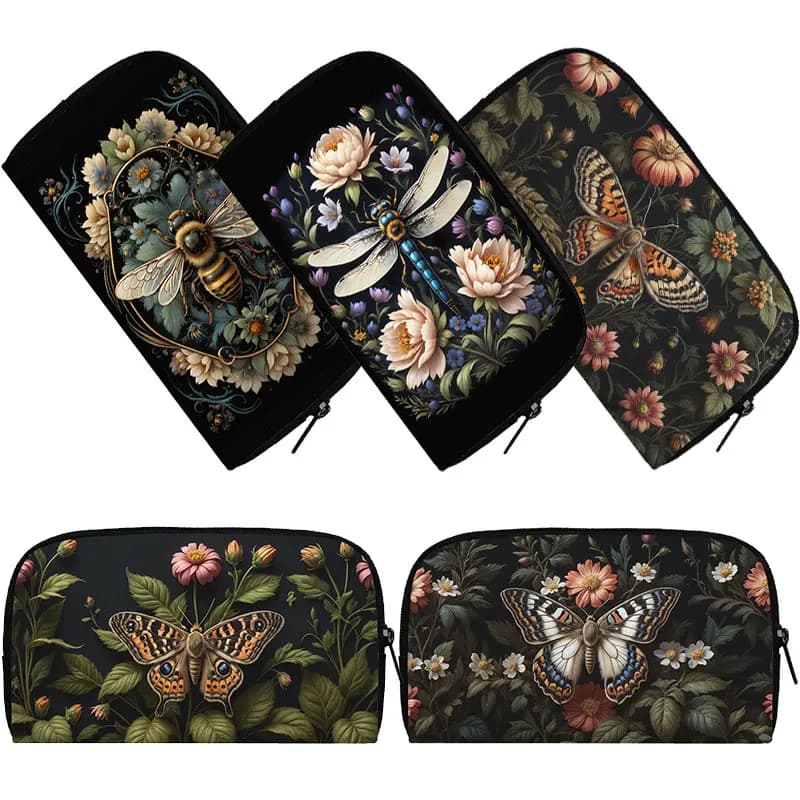 Cute Bee Dragonfly Moth Butterfly Wallet Fantasy Honey Bee Flowers Money Bags ID Credit Card Holder Insects Long Clutch Pouch