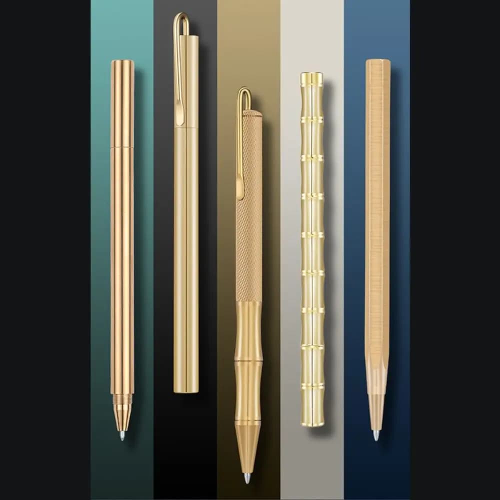 Business Ballpoint Pen Durable Students Gift Brass Gel Pen with Blue/Black Ink Refill Fountain Pen School Office Supplies