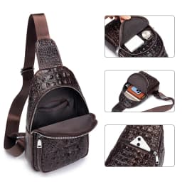 SCHLATUM Men's Genuine Leather Vintage Crocodile Pattern Chest Bag Luxury Men Crossbody Travel Bag Multifunction Sling Bags