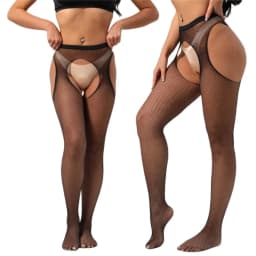 NEWJOINFUN Plus Size Hollow Out Fishnets Black Lace High Waist Stockings Garter Belt Sexy Hot Over Knee Pantyhose for Women XXXL