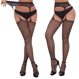 NEWJOINFUN Plus Size Hollow Out Fishnets Black Lace High Waist Stockings Garter Belt Sexy Hot Over Knee Pantyhose for Women XXXL