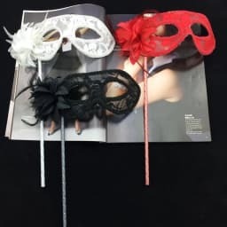 1 Pc Venice Princess Masquerade Mask Handheld Side Flower Translucent Feather Lily Mask Flat Head Lace Handheld Mask Accessories