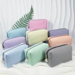 Fashion Women Ruffle Cosmetic Bags Pink/Purple Striped Storage Make Up Bags for Women Lady with Zipper Travel Bag Makeup Bag