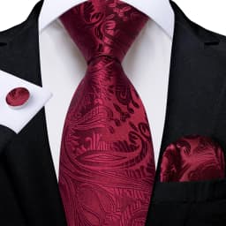 Luxury Floral Striped Solid Men's 8 cm Red Tie Set Handkerchief Cufflinks Business Wedding Prom Groom Accsessories Gift Men
