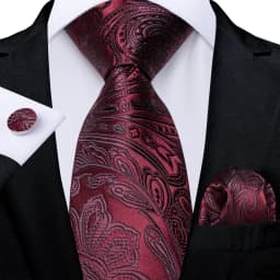 Luxury Floral Striped Solid Men's 8 cm Red Tie Set Handkerchief Cufflinks Business Wedding Prom Groom Accsessories Gift Men