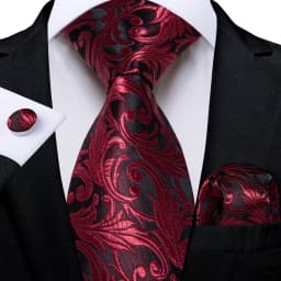 Luxury Floral Striped Solid Men's 8 cm Red Tie Set Handkerchief Cufflinks Business Wedding Prom Groom Accsessories Gift Men