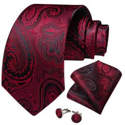 Luxury Floral Striped Solid Men's 8 cm Red Tie Set Handkerchief Cufflinks Business Wedding Prom Groom Accsessories Gift Men