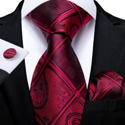Luxury Floral Striped Solid Men's 8 cm Red Tie Set Handkerchief Cufflinks Business Wedding Prom Groom Accsessories Gift Men