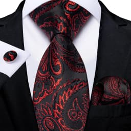 Luxury Floral Striped Solid Men's 8 cm Red Tie Set Handkerchief Cufflinks Business Wedding Prom Groom Accsessories Gift Men