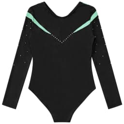 Children Gymnastics Ballet Dance Leotard Set Shiny Rhinestone Long Sleeve Jumpsuit with Shorts Outfits for Girls Sport Dance