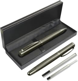 1 Set of Ballpoint Pen and Rollerball Pen with Two Replaceable Pen Refills and Gift Box, Suitable for Business, School, Journaling