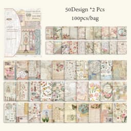 4Style 100pcs/pack Retro Material Paper Past Story Series Flower Butterfly Handbook DIY Base Literary Background Scrapbook