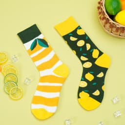1 Pair Unisex Lemon Pattern AB Style Comfy Breathable Mid Tube Socks Suit In All Seasons For Daily