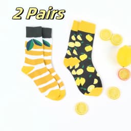 1 Pair Unisex Lemon Pattern AB Style Comfy Breathable Mid Tube Socks Suit In All Seasons For Daily