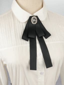 Korean Style Cotton Ribbon Solid Bow Tie Brooch For Women Crystal Collar Shirts Dress Necktie Ladies Fashion Jewelry Accessories