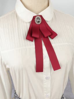 Korean Style Cotton Ribbon Solid Bow Tie Brooch For Women Crystal Collar Shirts Dress Necktie Ladies Fashion Jewelry Accessories