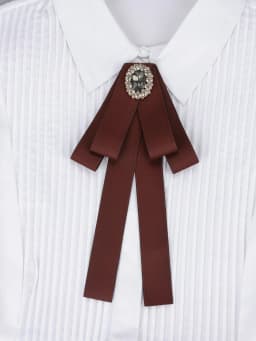 Korean Style Cotton Ribbon Solid Bow Tie Brooch For Women Crystal Collar Shirts Dress Necktie Ladies Fashion Jewelry Accessories