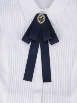 Korean Style Cotton Ribbon Solid Bow Tie Brooch For Women Crystal Collar Shirts Dress Necktie Ladies Fashion Jewelry Accessories