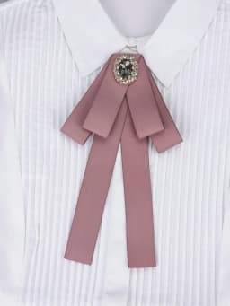 Korean Style Cotton Ribbon Solid Bow Tie Brooch For Women Crystal Collar Shirts Dress Necktie Ladies Fashion Jewelry Accessories