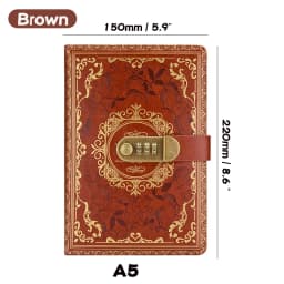 Retro Digital Password Notebook Journal With Lock A5,Diary Perfect for Men and Women-PU Leather Combination Lock Persons Privacy
