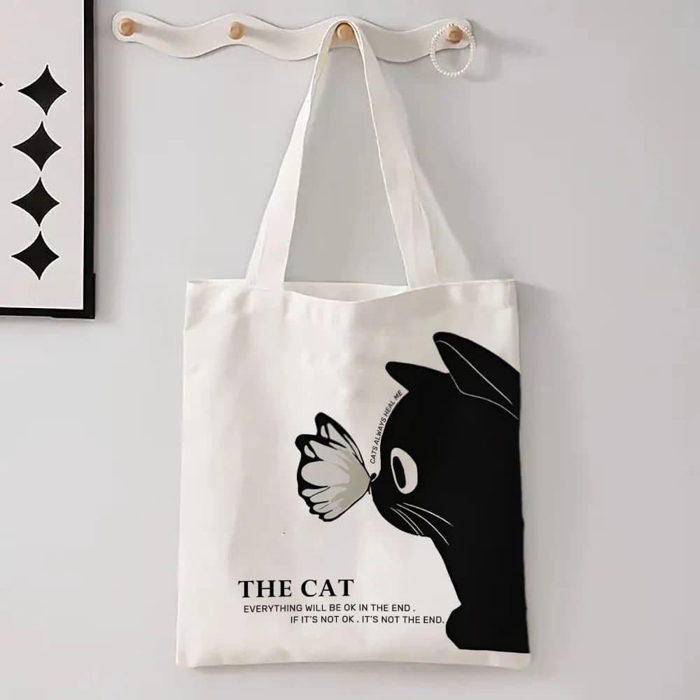 Kawaii Chic Cartoon Animals Cat Large Capacity Tote Bag Butterfly, Panda Stylish Shoulder Bag for Women