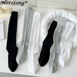 Horetong Lolita Long Socks Women Fashion JK Sweet Girls Thin Japanese Solid Color Socks Cotton Breathable Female Spring Summer