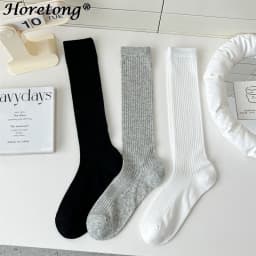 Horetong Lolita Long Socks Women Fashion JK Sweet Girls Thin Japanese Solid Color Socks Cotton Breathable Female Spring Summer