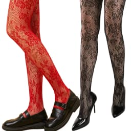 Trendy Women's Branches Patterned Colored Lace Fishnet Tights Y2K Branch with Leaves Pattern Red Fishnets Ladies Net Pantyhose