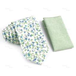 Novelty Floral Cotton Mens Casual Tie Set Fit Wedding Party Green Pink Blue Necktie Pocket Square Romantic Gravata Accessory