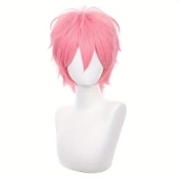 Short Pink Cosplay Wig Short Spiky Fluffy Heat Resistant Layered Synthetic Hair Men Women Halloween Party Wig