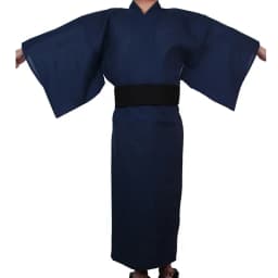 Cotton Navy Japanese Traditional Samurai Kimono For Men Yukata Bathing Robe Hekoobi Sauna Wear Homewear Belt Long Gown