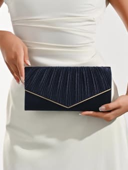 Elegant Pleated Evening Bag, Solid Color Textured Envelope Dinner Bag, Perfect Clutch For Party, Wedding And Banquet